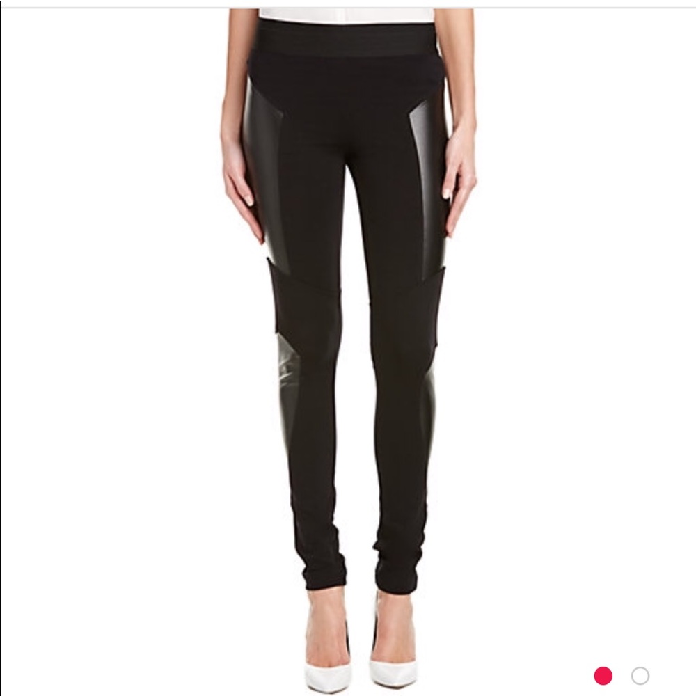 BCBG Mari black leggings with leather panels